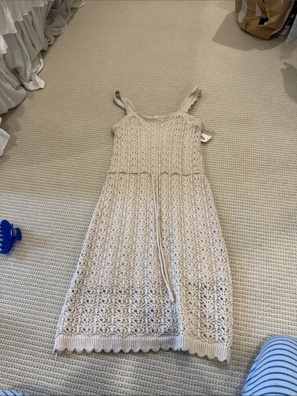 Jessica Simpson Cream Crochet Midi Dress with Tie Waist